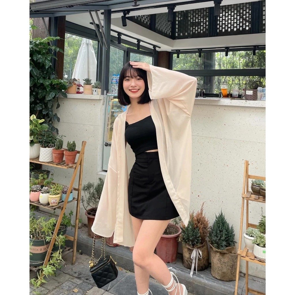 Áo kimono phối chân váy ngắn