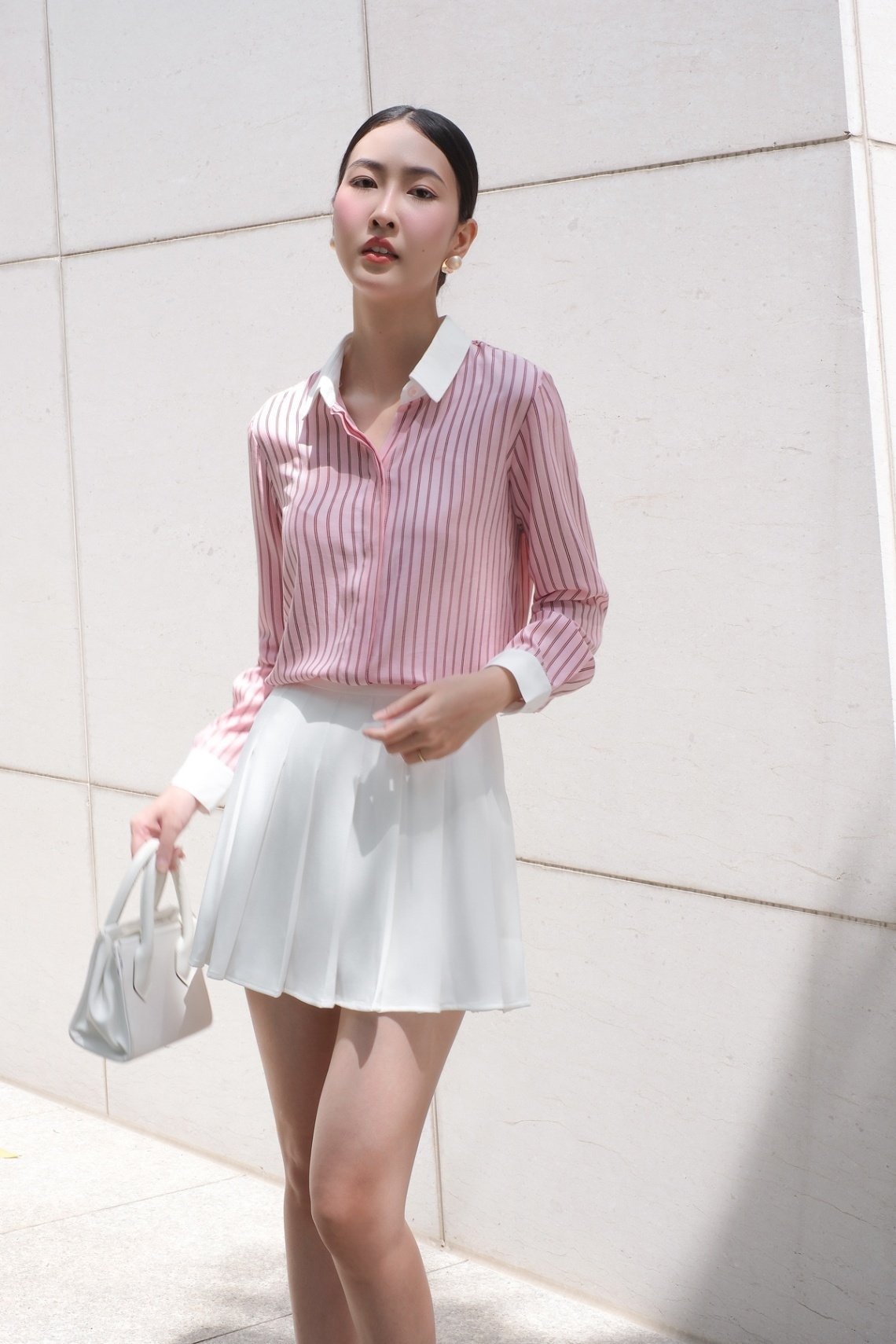 Áo sơ mi hồng nữ cổ bẻ
