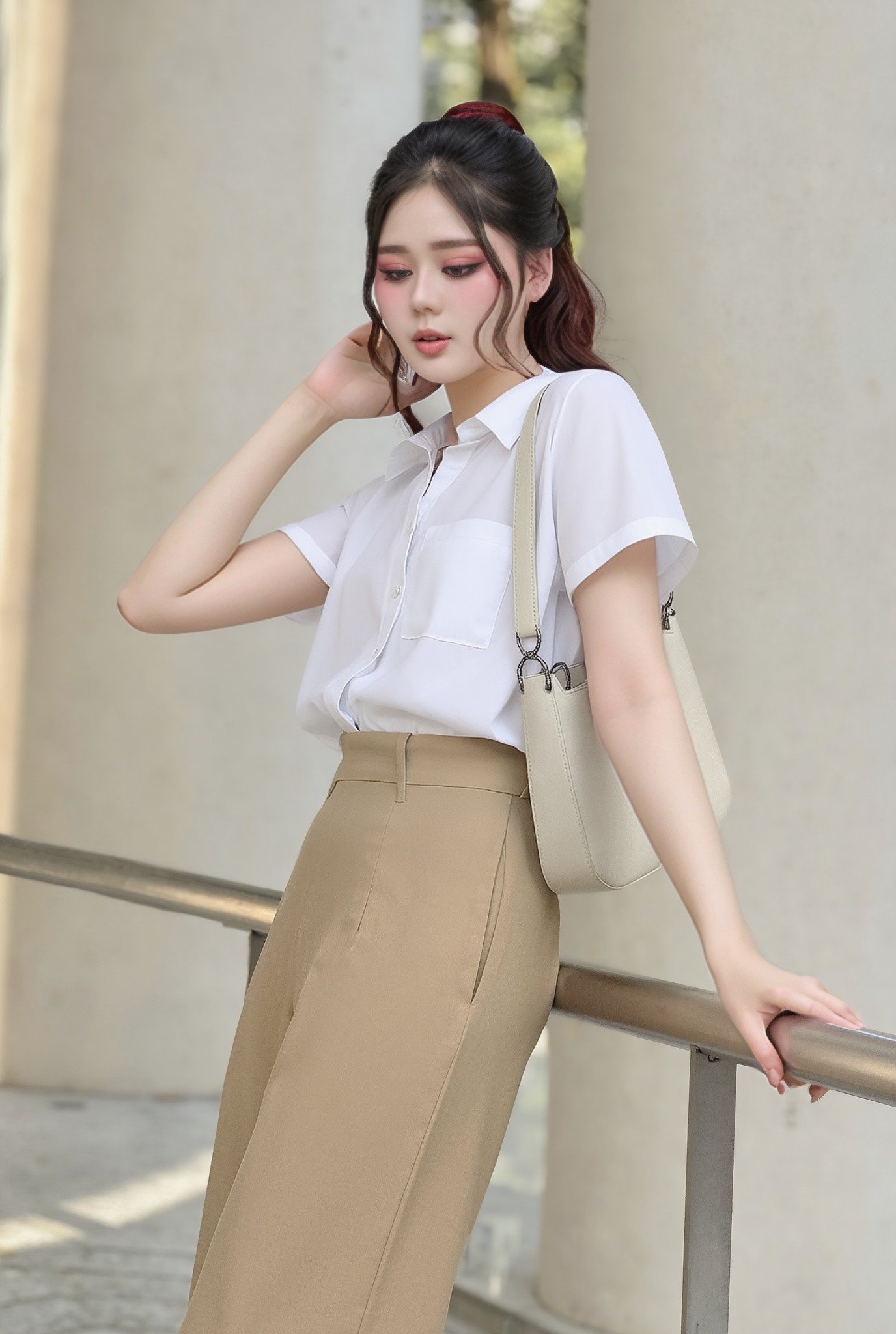 Áo sơ mi trắng phối quần tây
