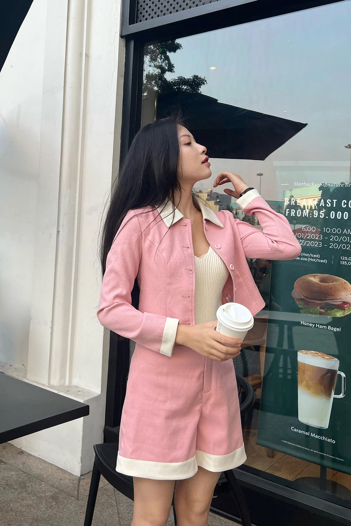 quần short nữ phối áo blazer