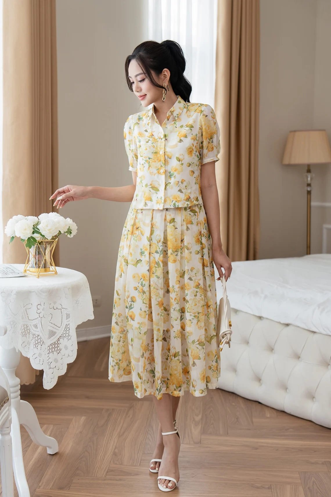 chân váy dài xếp ly đi làm công sở