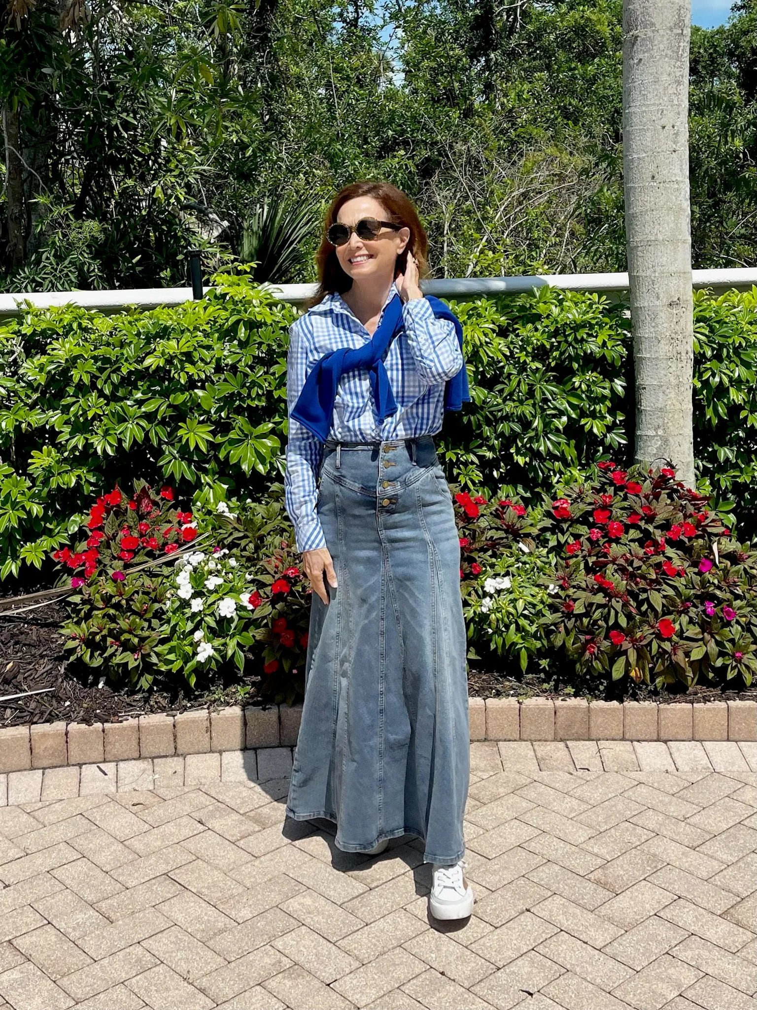 chân váy dài denim cho tuổi trung niên