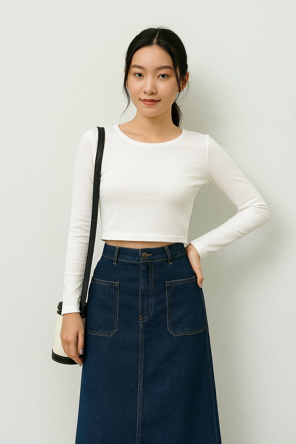 Chân váy denim phối áo croptop