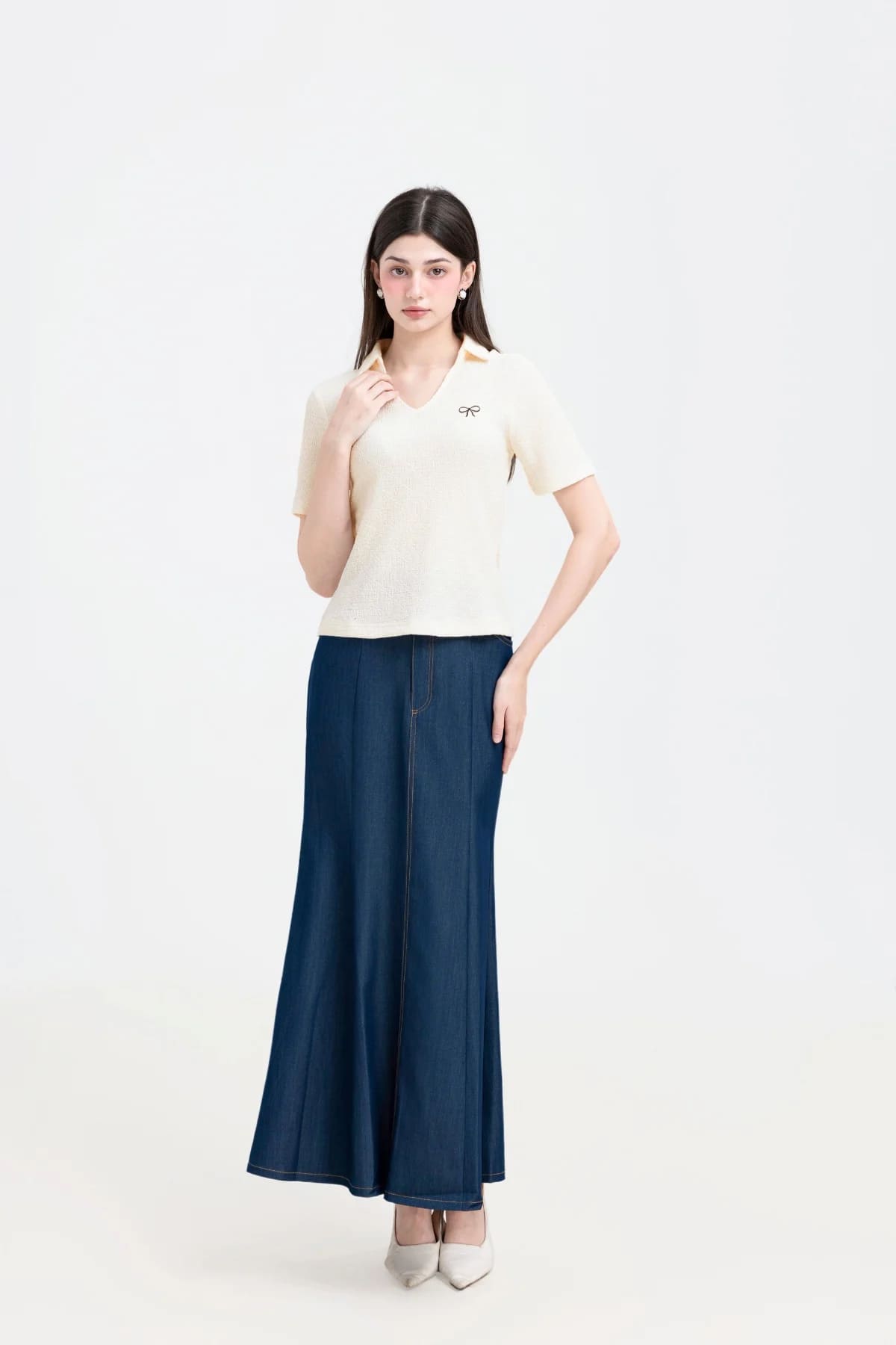 chân váy denim dài cho mùa hè