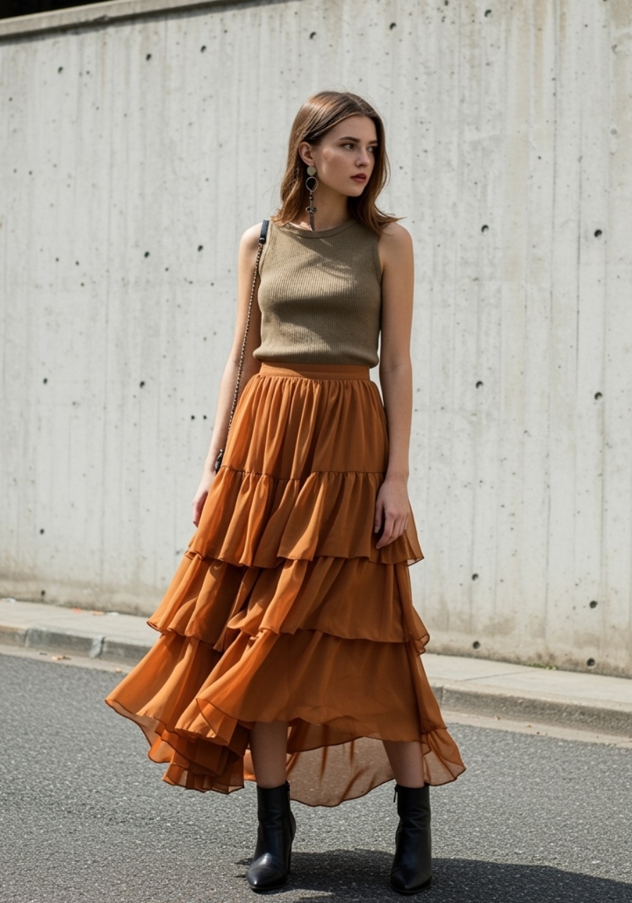 Outfit chân váy tầng đẹp nhất