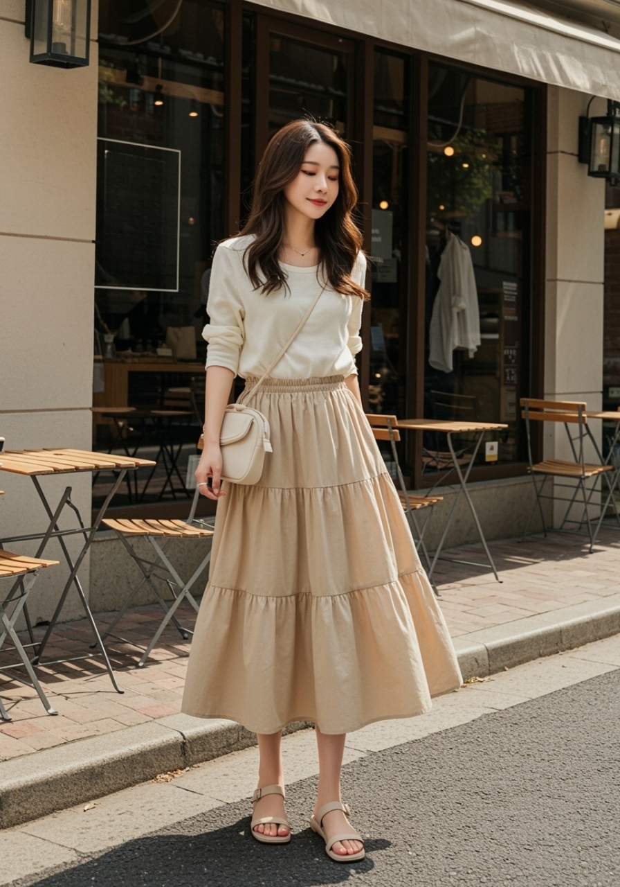 Outfit chân váy tầng đẹp