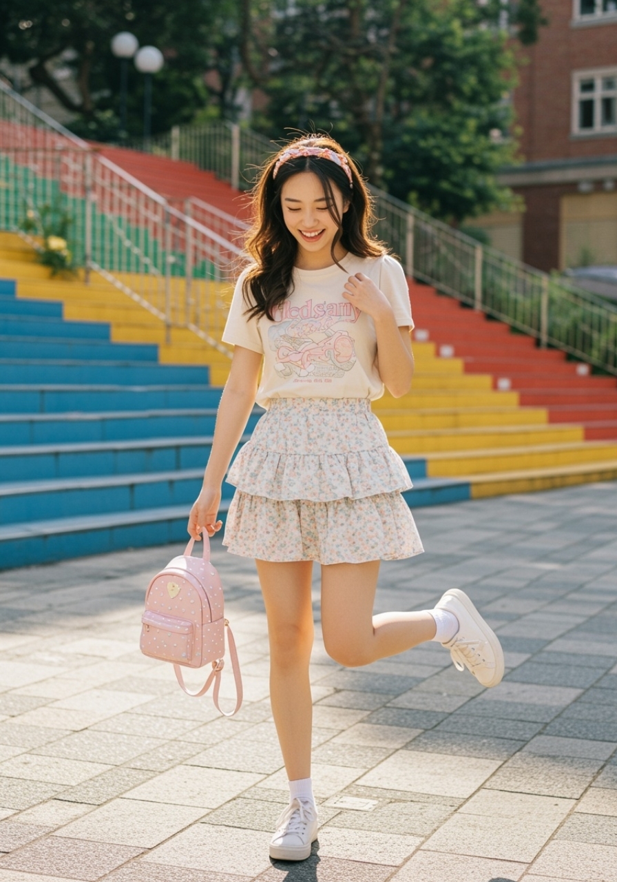 Outfit chân váy tầng ngắn