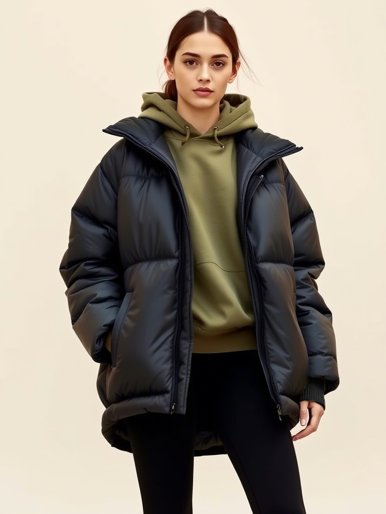 Phối áo phao đen với hoodie