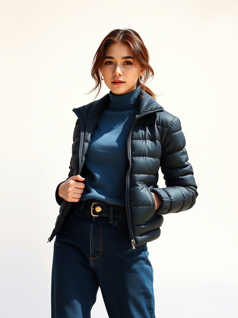 Phối áo phao đen với quần baggy