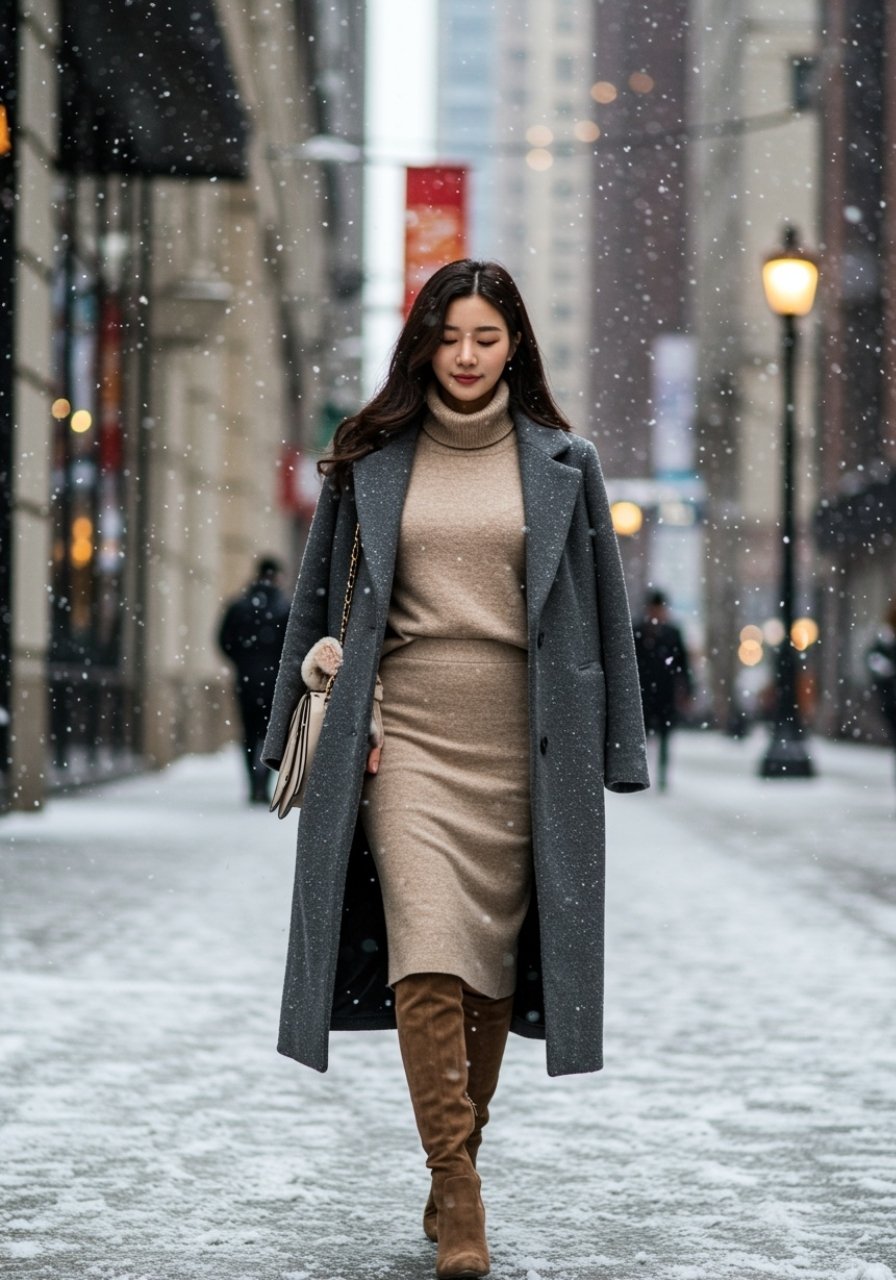 Chân váy bút chì phối đồ mùa đông