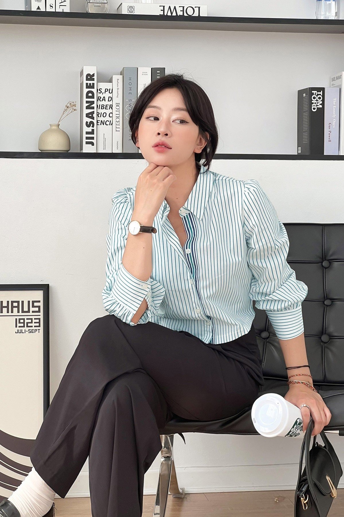 Quần chun đen ống rộng công sở nữ