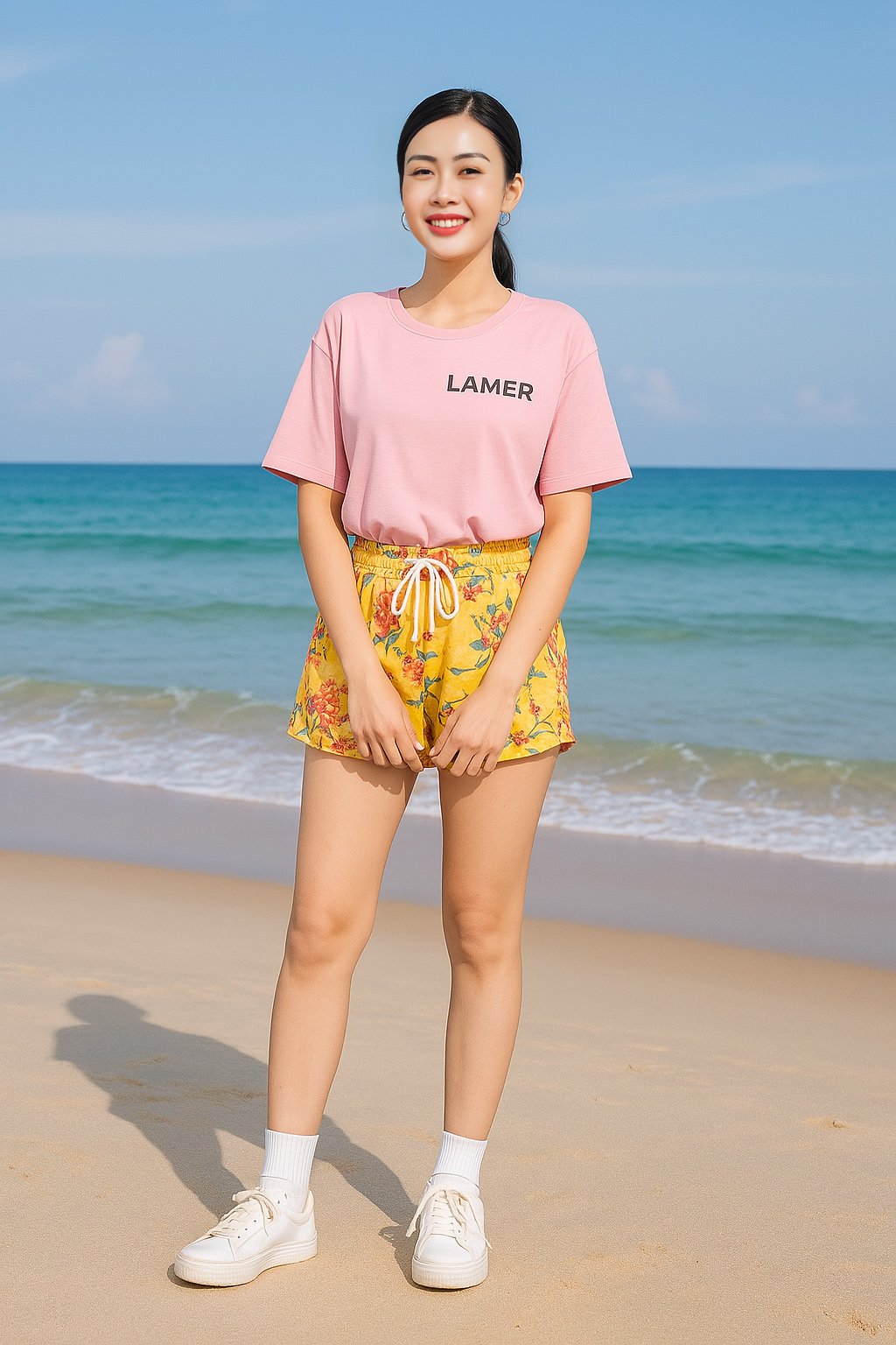 Áo thun phối quần short đi biển cho nữ