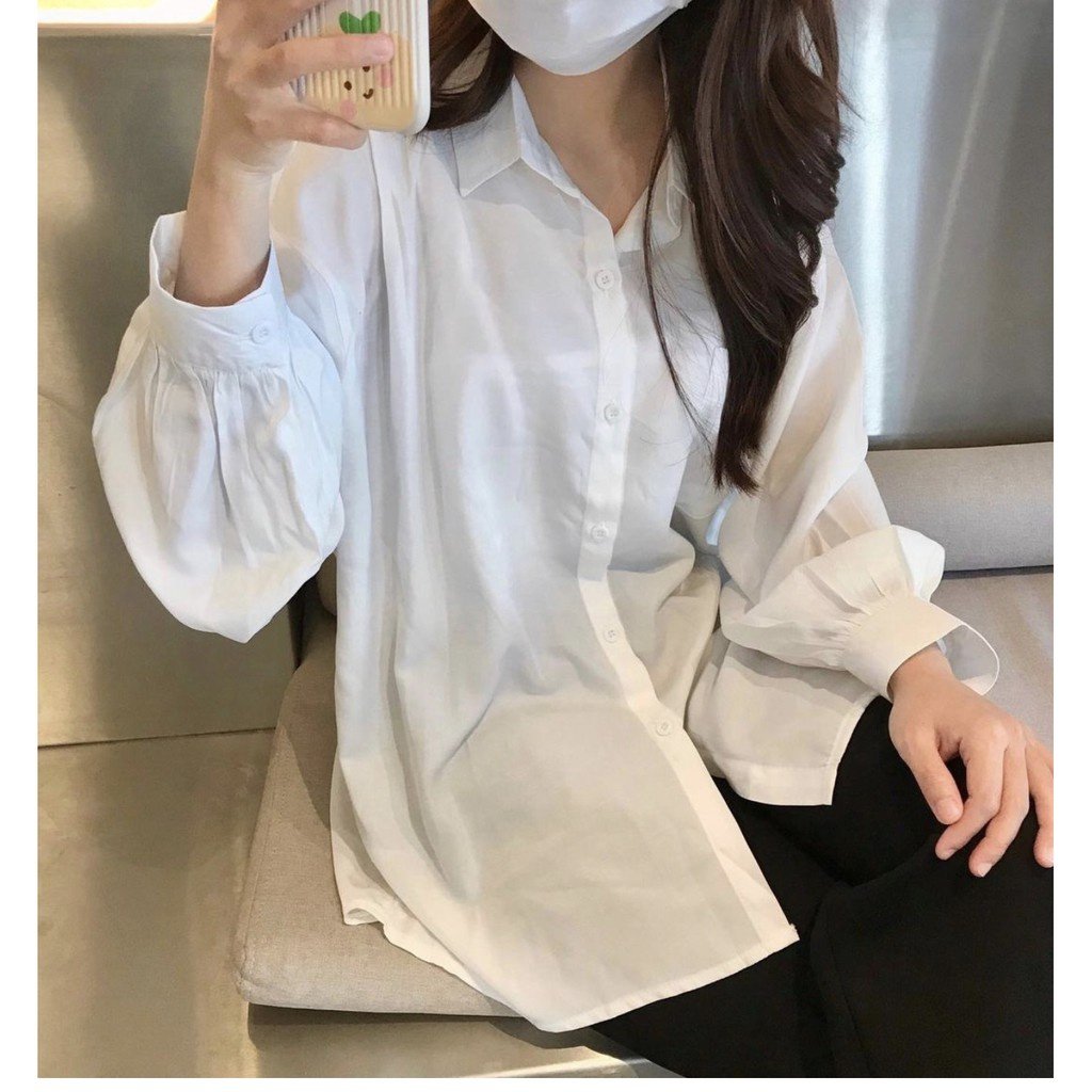 Sơ mi dáng rộng tay lửng