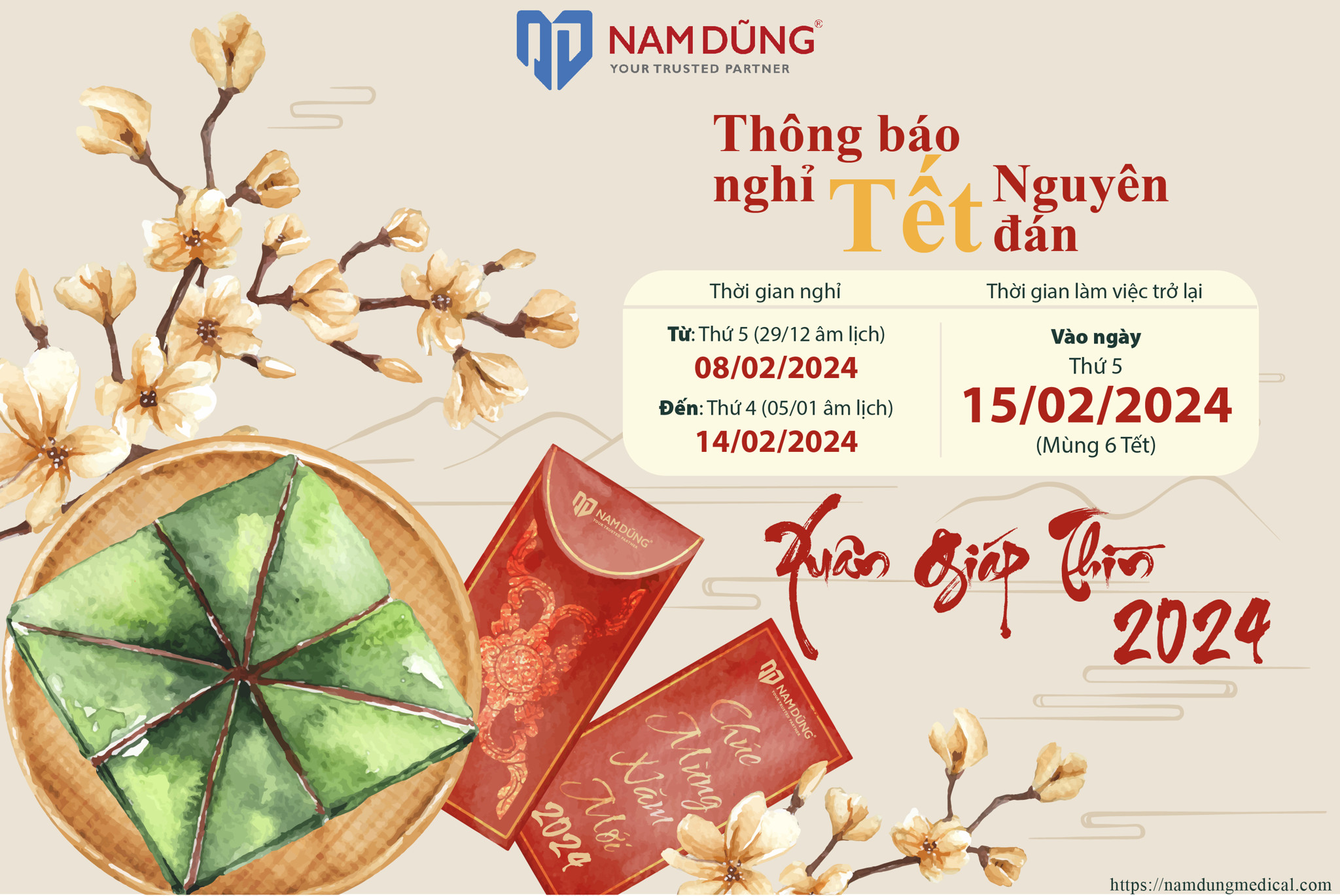 🏮 THÔNG BÁO LỊCH NGHỈ TẾT NGUYÊN ĐÁN GIÁP THÌN 2024