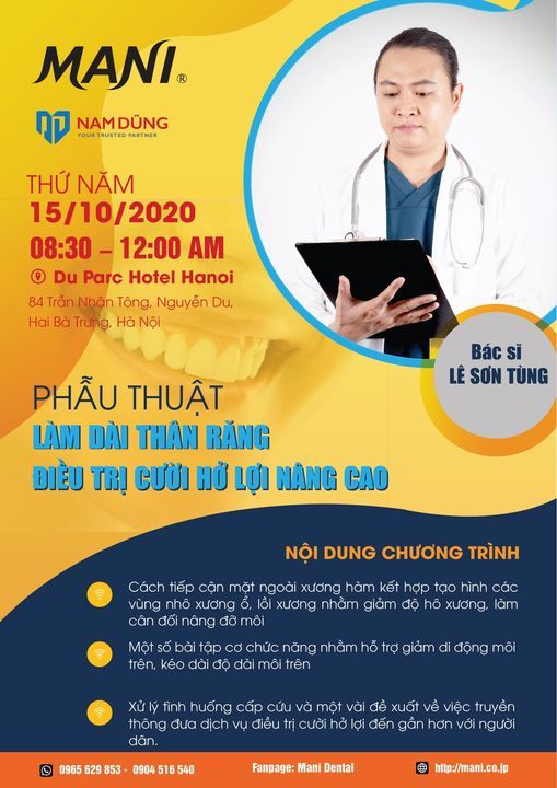 HỘI THẢO OFFLINE HÀ NỘI 15/10: PHẪU THUẬT LÀM DÀI THÂN RĂNG ĐIỀU TRỊ CƯỜI HỞ LỢI NÂNG CAO