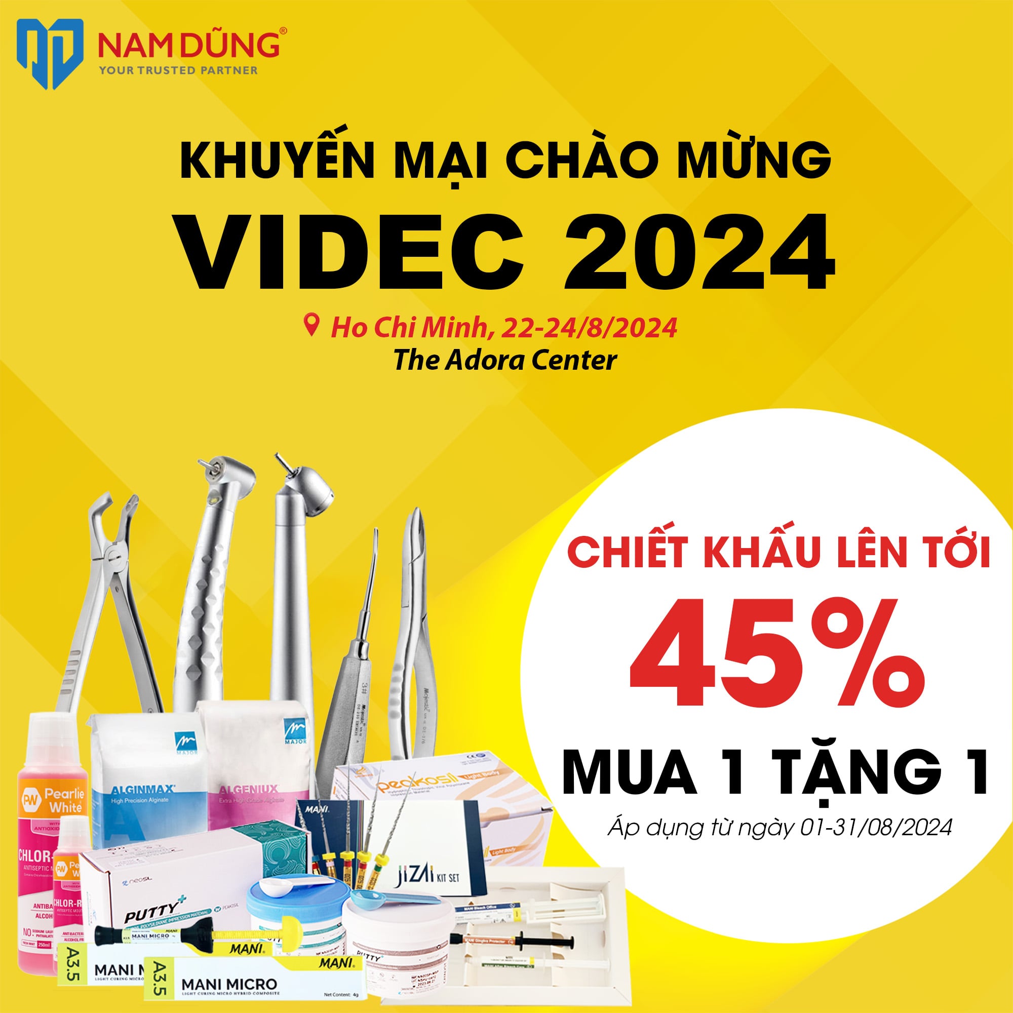 🎉🎉🎉 SIÊU KHUYẾN MẠI MUA 1 TẶNG 1 VÀ CHIẾT KHẤU LÊN TỚI 45% - CHÀO MỪNG HỘI NGHỊ KHOA HỌC VÀ TRIỂN LÃM RĂNG HÀM MẶT QUỐC TẾ - VIDEC 2024 🎉🎉🎉