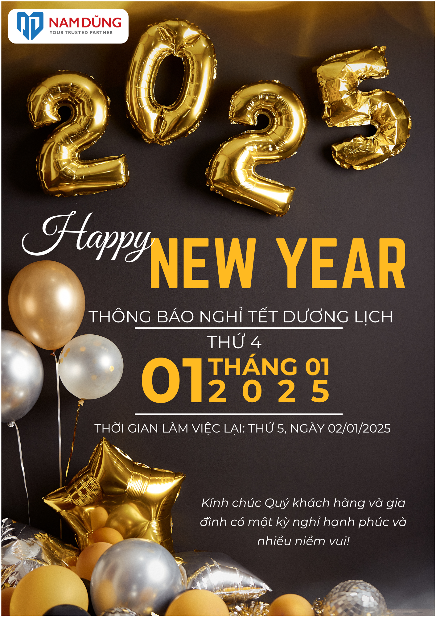 🏮 NAM DŨNG MEDICAL THÔNG BÁO LỊCH NGHỈ TẾT DƯƠNG LỊCH 2025