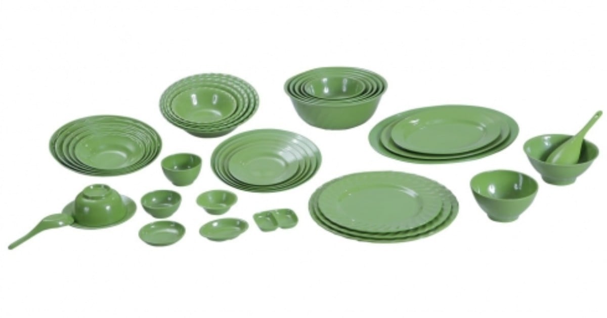 Bộ sưu tập tô chén dĩa melamine xanh lá
