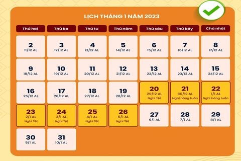 Lịch nghỉ Tết Nguyên đán Quý Mão 2023