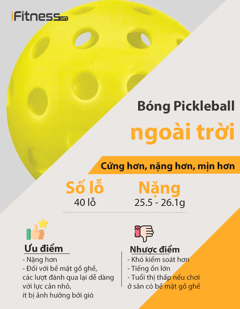 Thông số cơ bản của bóng Pickleball ngoài trời