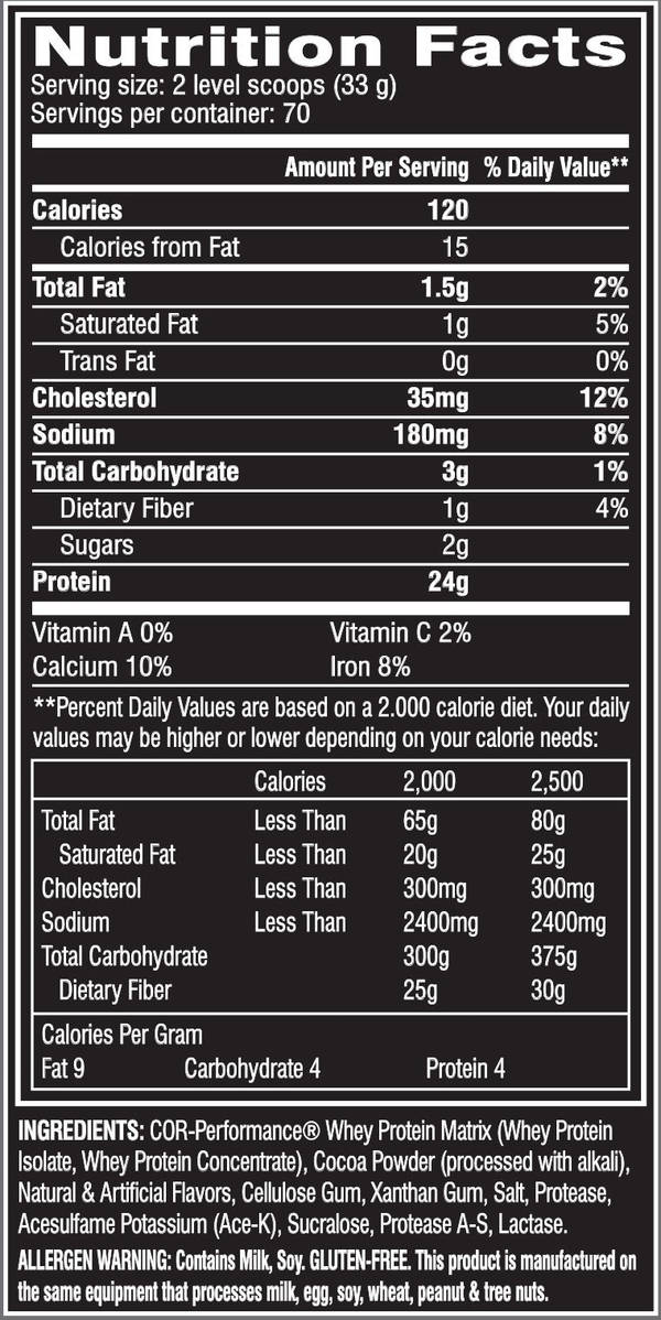 Cellucor COR-Performance Whey Protein fatcs
