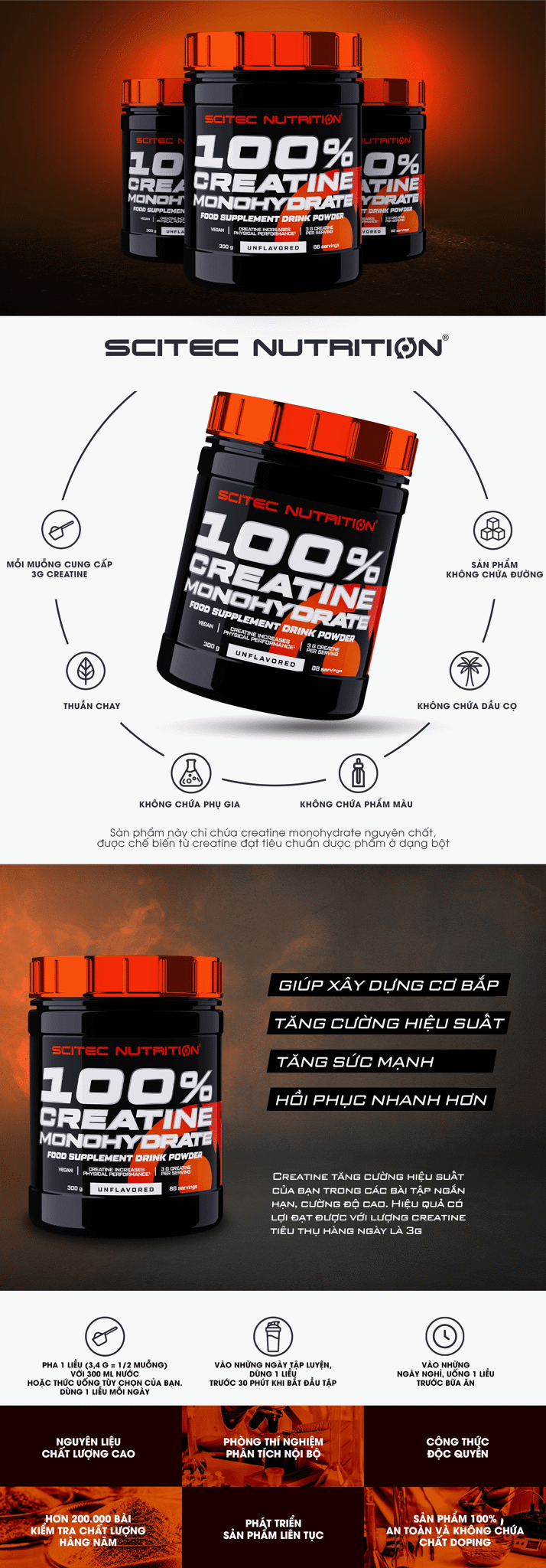 Sữa Tăng Sức Mạnh Sức Bền 100% Creatine Monohydrate Scitec Nutrition 300G (88 Serving)