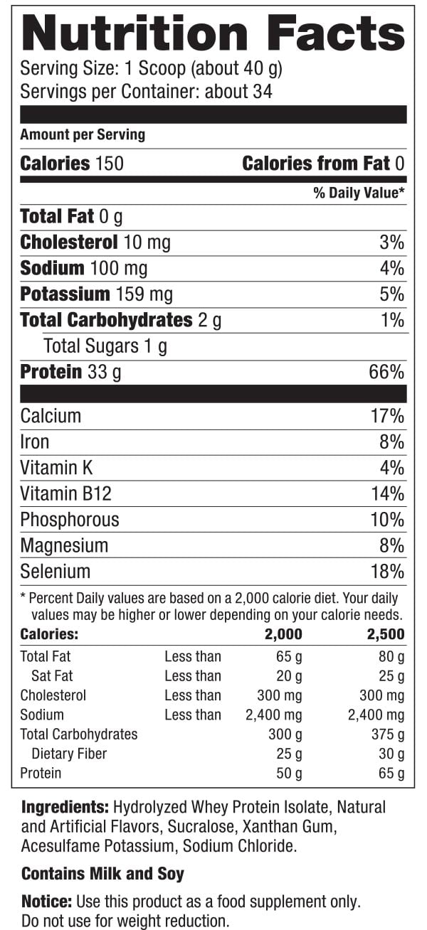 nutritional facts hydrocool Vanilla