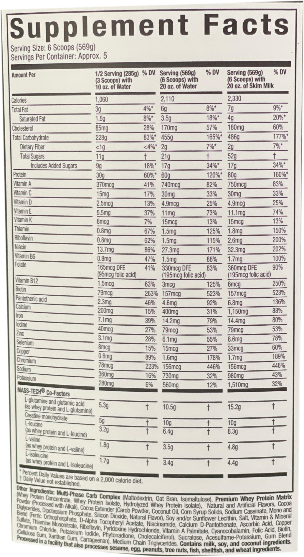 MuscleTech Mass-Tech Extreme 2000 3kg facts