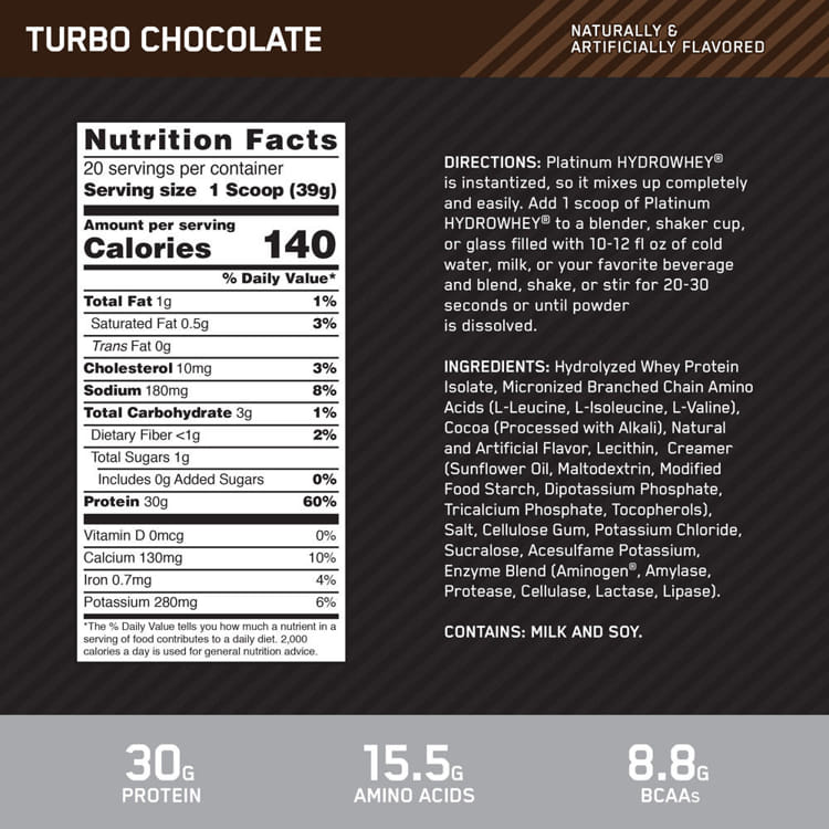 Platinum HydroWhey 3.5lb Turbo Chocolate Facts