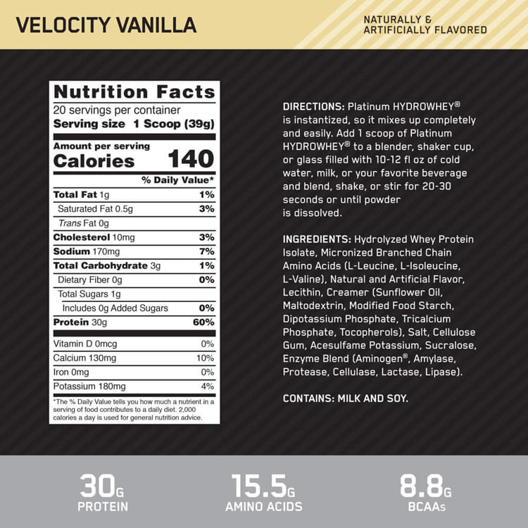 Platinum HydroWhey 3.5lb Vanilla Facts