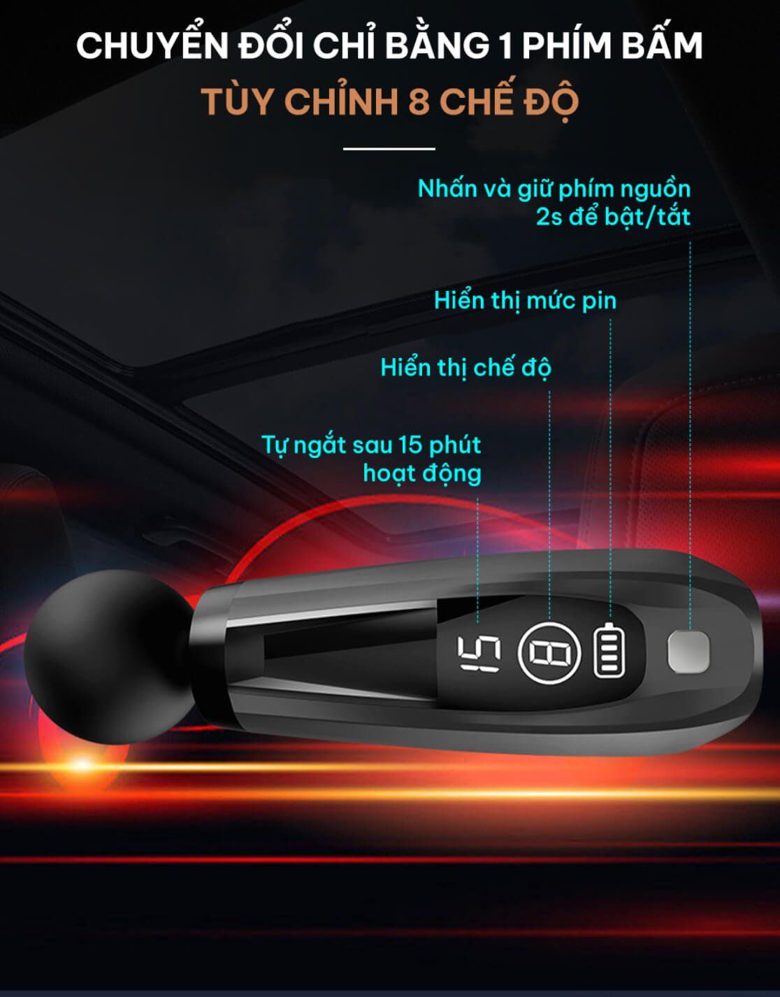 Máy massage cầm tay chính hãng GOODFIT GF01MG có tay cầm trợ lực có thể tháo rời