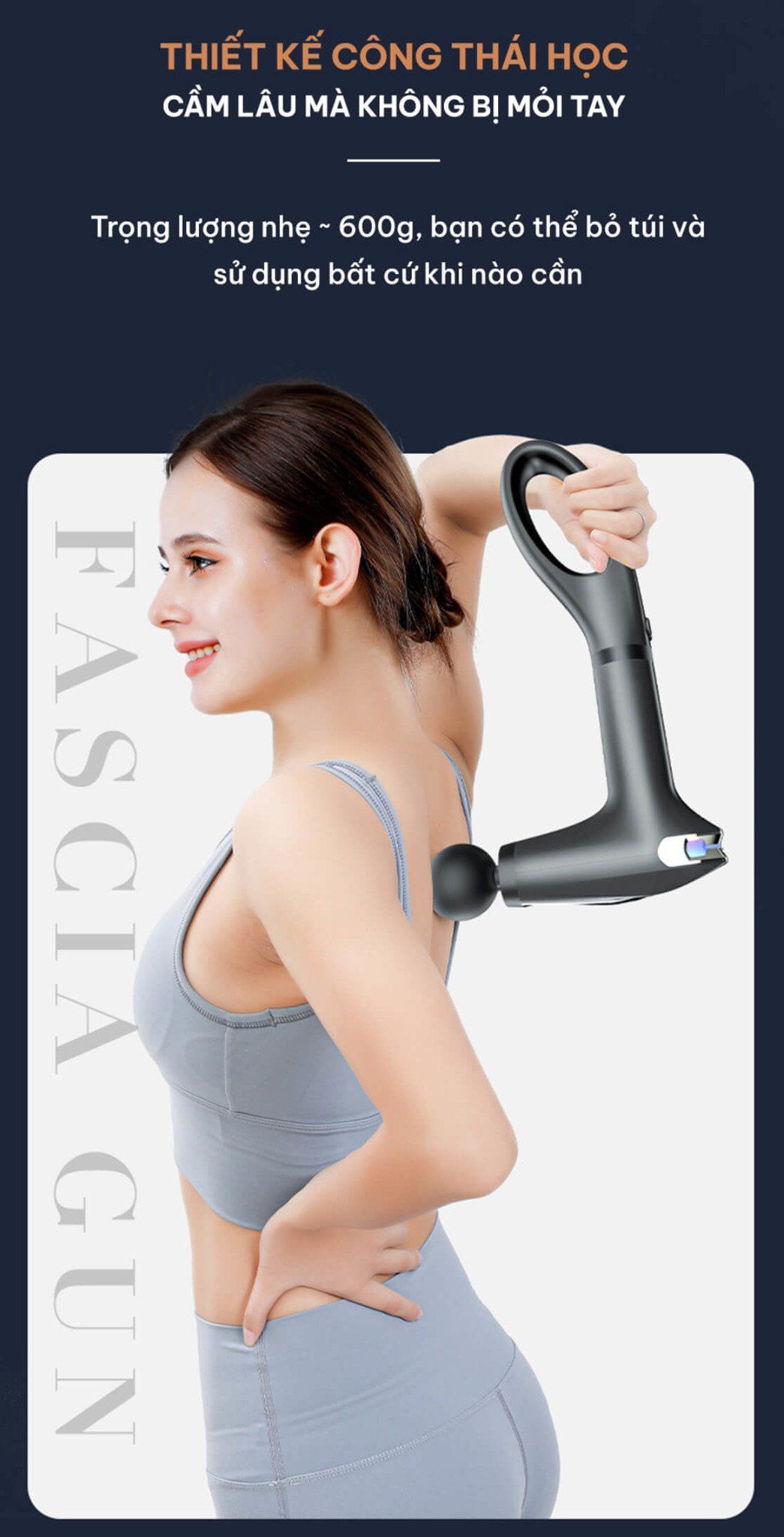 Máy massage cầm tay chính hãng GOODFIT GF01MG có tay cầm trợ lực có thể tháo rời