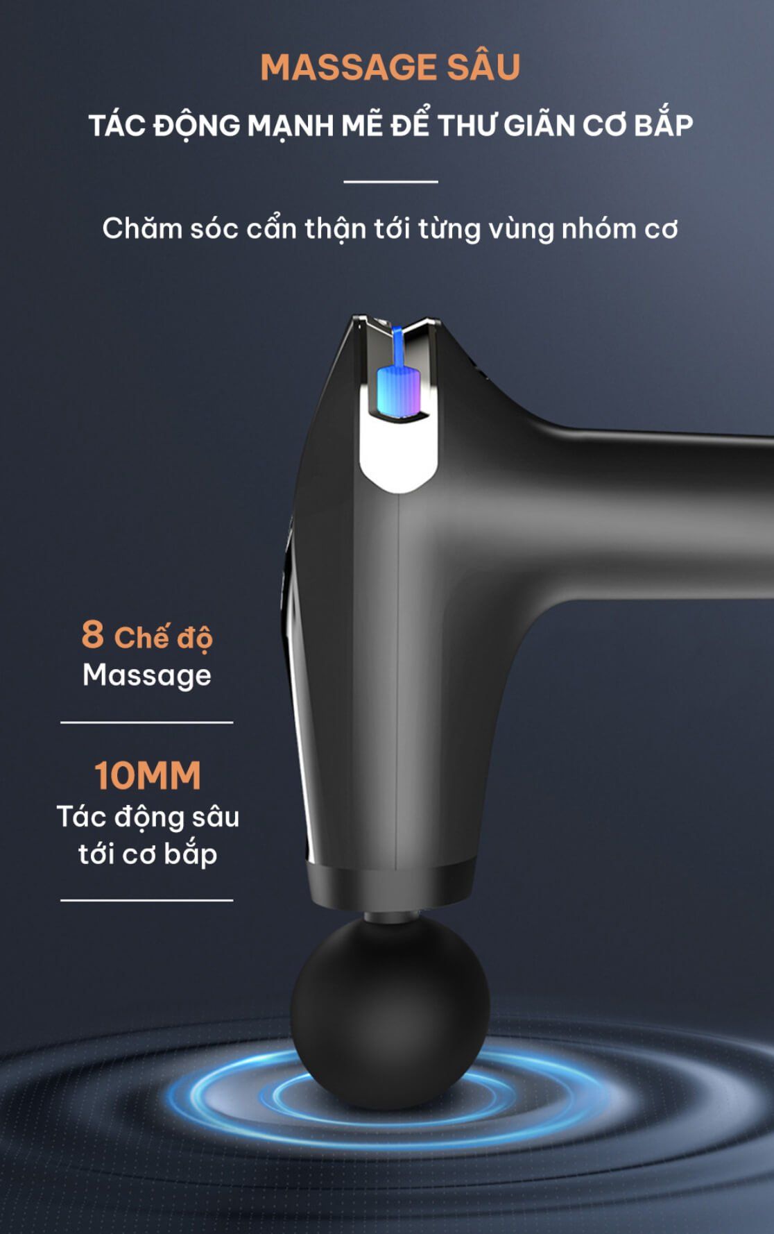 Máy massage cầm tay chính hãng GOODFIT GF01MG có tay cầm trợ lực có thể tháo rời