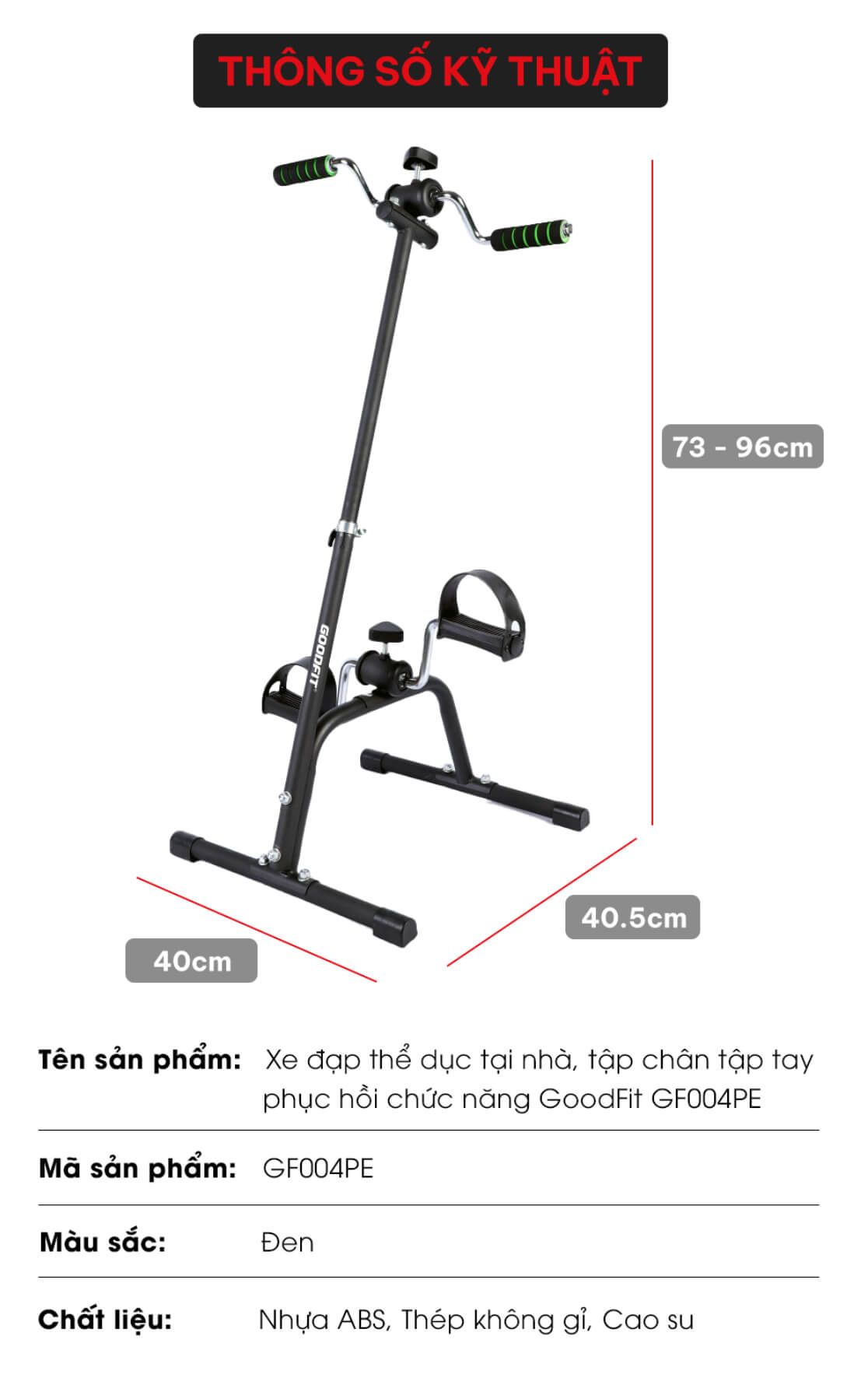 Xe đạp thể dục tại nhà, tập chân tập tay phục hồi chức năng GoodFit GF004PE