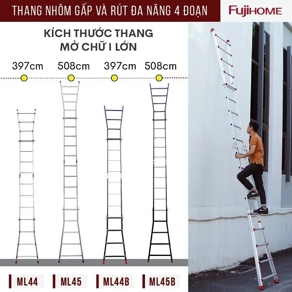 THANG NHÔM GẤP VÀ RÚT ĐA NĂNG 4 ĐOẠN FUJIHOME ML44