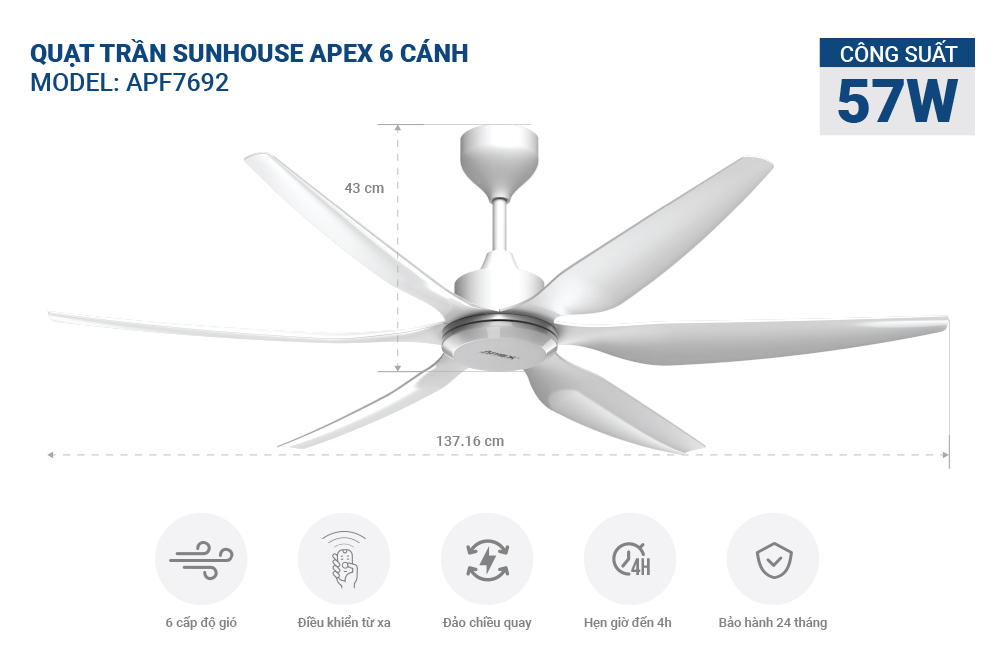 QUẠT TRẦN SUNHOUSE APEX 6 CÁNH APF7692