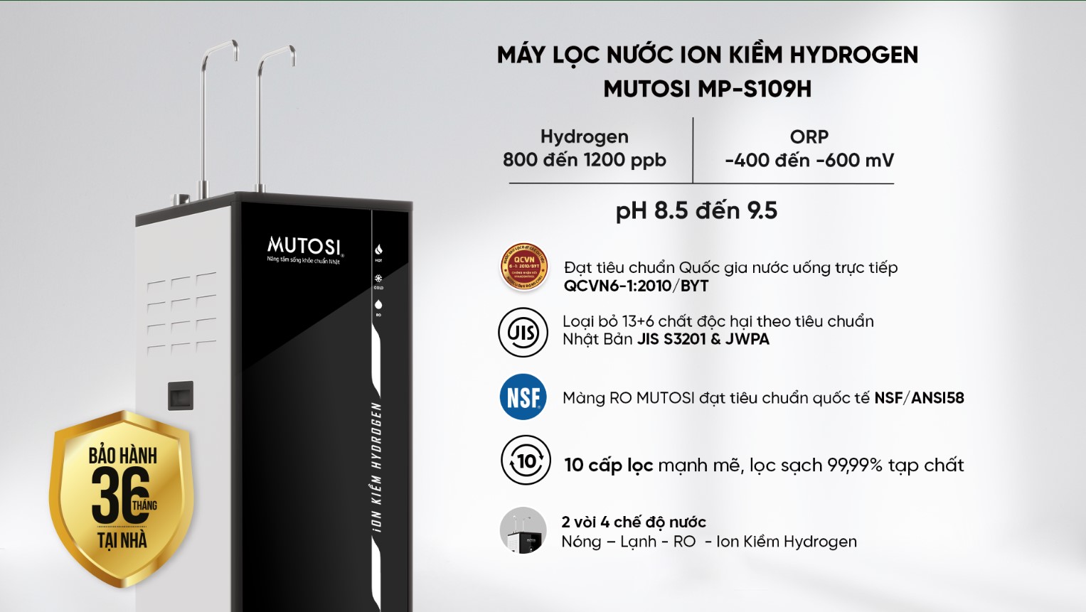 Máy lọc nước Ion Kiềm Mutosi  Hydrogen MP-S109H