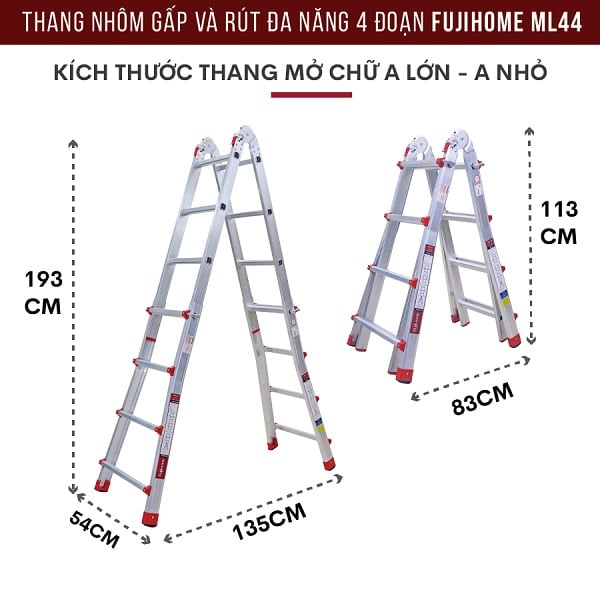 THANG NHÔM GẤP VÀ RÚT ĐA NĂNG 4 ĐOẠN FUJIHOME ML44