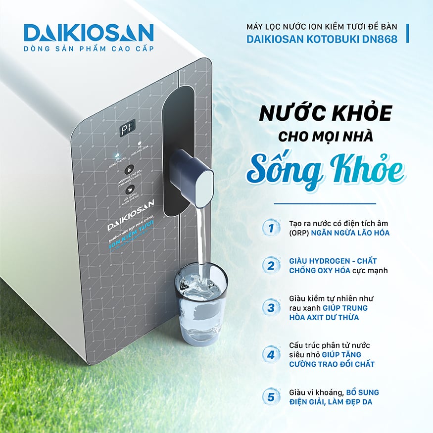 Máy lọc nước ion kiềm tươi để bàn Daikiosan DN868 (dòng Kotobuki)