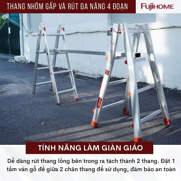 THANG NHÔM GẤP VÀ RÚT ĐA NĂNG 4 ĐOẠN FUJIHOME ML44