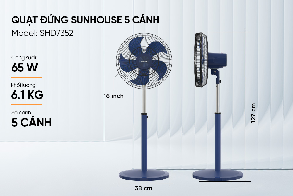 QUẠT ĐỨNG SUNHOUSE 5 CÁNH SHD7352