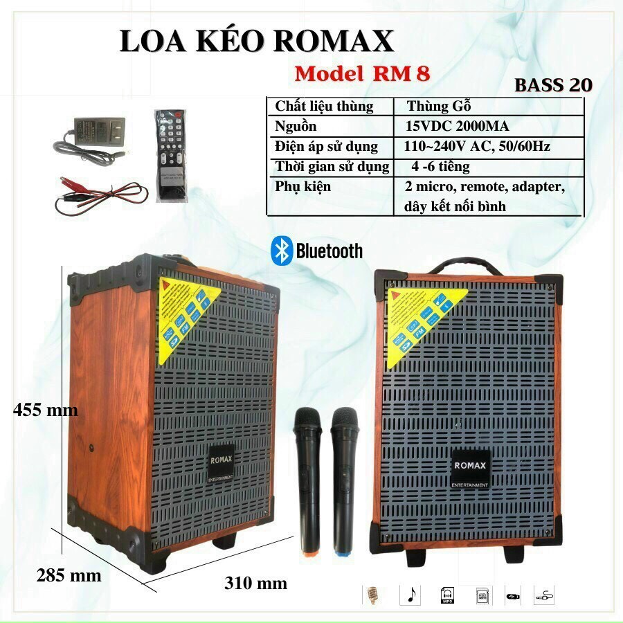 Loa kéo Romax RM8 2 mic