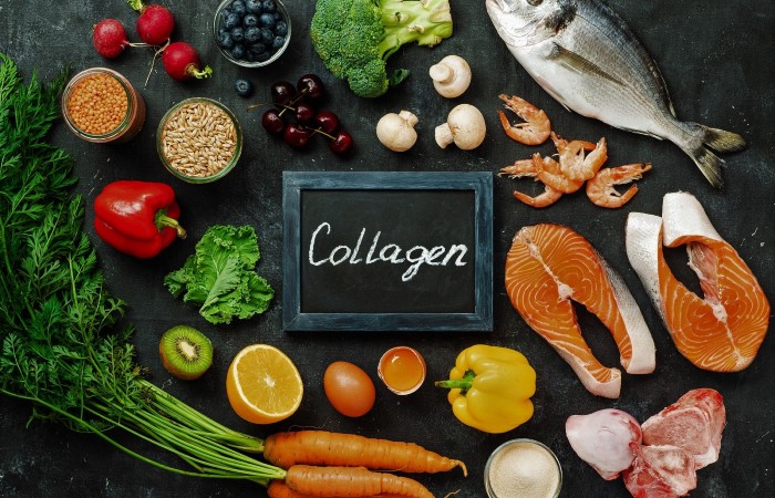 Nàng có thể bổ sung collagen qua chế độ ăn uống hoặc thực phẩm chức năng