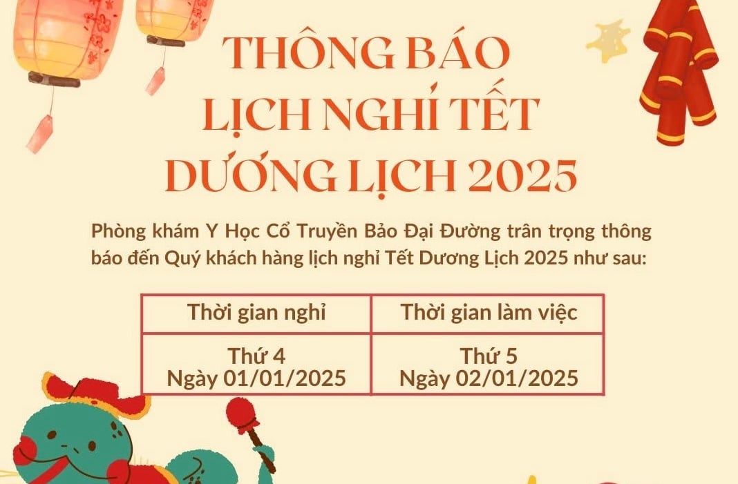 THÔNG BÁO LỊCH NGHỈ TẾT DƯƠNG LỊCH 2025