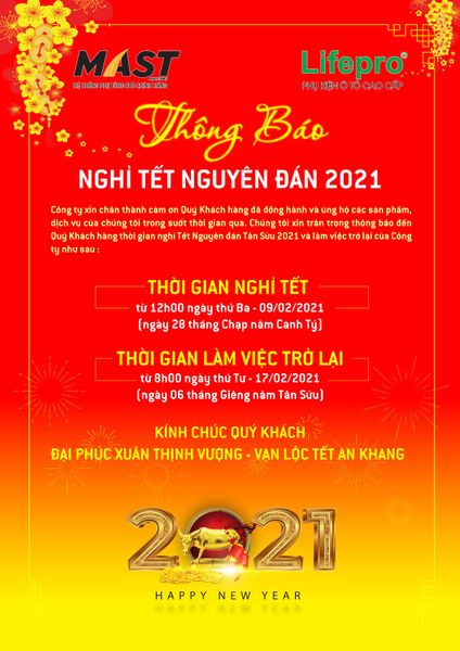 MAST thông báo nghỉ Tết Nguyên Đán 2021