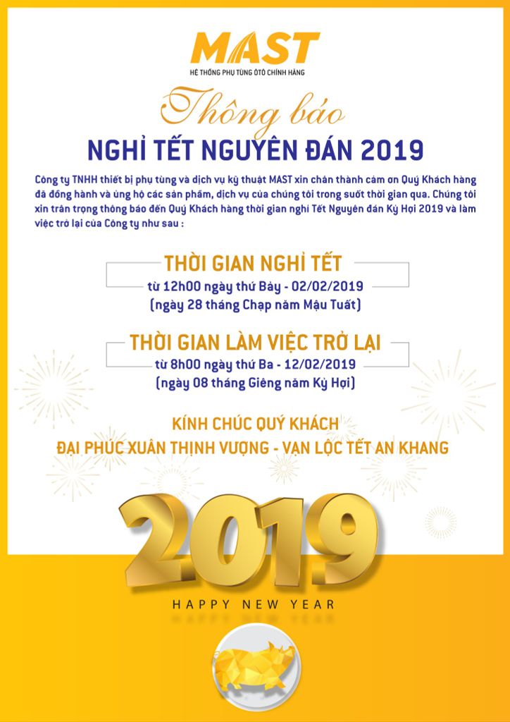 THÔNG BÁO LỊCH NGHỈ TẾT NGUYÊN ĐÁN 2019