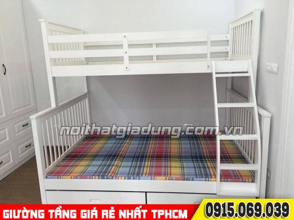 Kết cấu giường 2 tầng trên 1m dưới 1m4 MS 028 kiên cố giá rẻ tại TPHCM