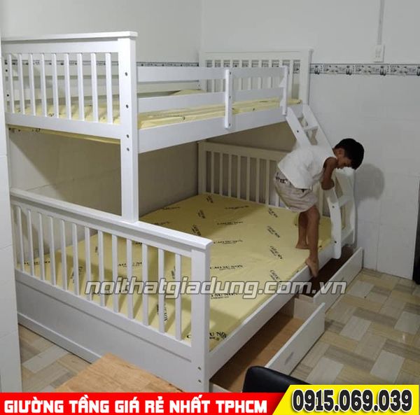 giường 2 tầng 028 màu trắng giá rẻ tphcm 2022