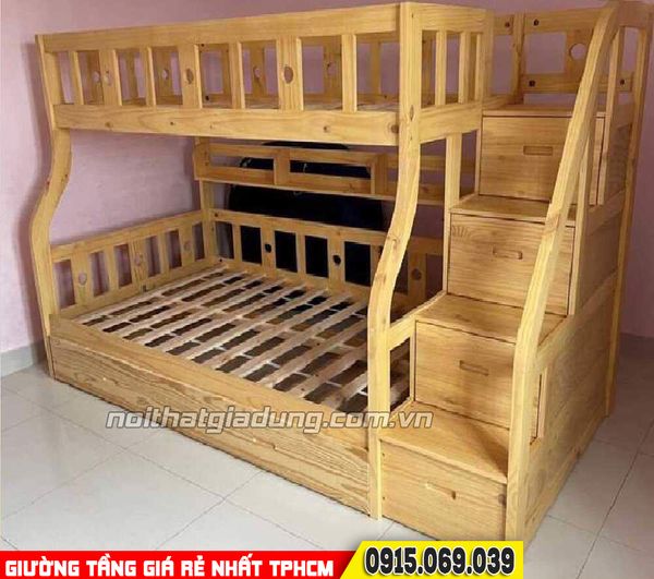 Kết cấu thực tế giường 2 tầng trên 1m dưới 1m2 đa năng kiên cố giá rẻ tại TPHCM