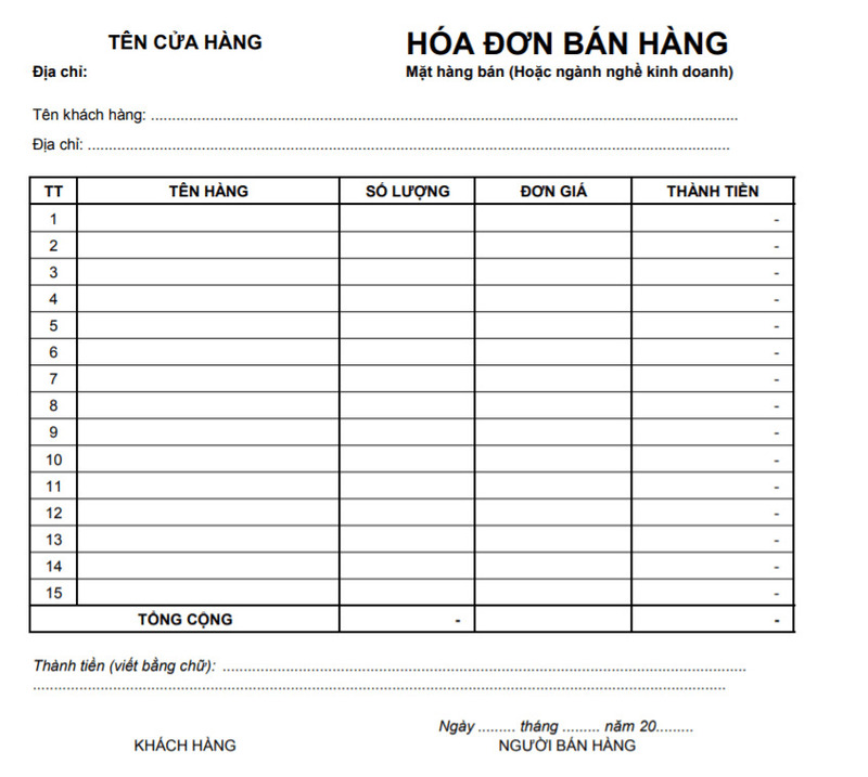 Những nội dung cần có trên hóa đơn bán hàng